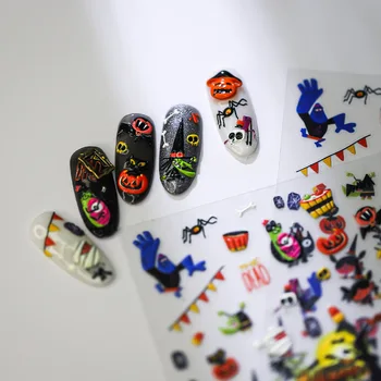 Halloween Küünte Kleebised 3D Kõrvits Liim Liugurid Cartoon Nõid Pvt Spider Disain Winter Festival Nail Art Lisatarvikud  5