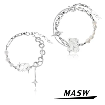 MASW Populaarne Stiil Star Võlu Väike Karu Käevõru Originaalne Disain Ehted Kvaliteetne Metallist Kett Käevõru Naistele  5