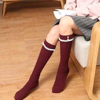 Nupp Bunching Sokid, v.a Silmkoelised Tüdruk Pits Pikk, Kõrge Toru Sokid Naiste Jaapani Kolledži Stiilis Trendikad Kevad Sügis Puuvilla Parempidises  10