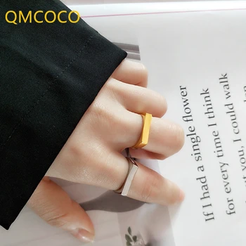 QMCOCO korea Hõbeda Värvi Avatud Reguleeritav Rõngas INS Minimalistlik Geomeetriline Square Sile Nägu Ringi Punk Mood Ehteid Tarvik  1